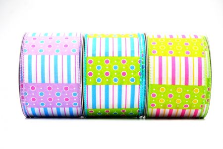 Colorful Polka Dots & Stripe lines Wired Ribbon_KF8478 (1)